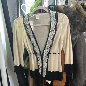 Nanette Lepore Cream and Black Cardigan Sweater